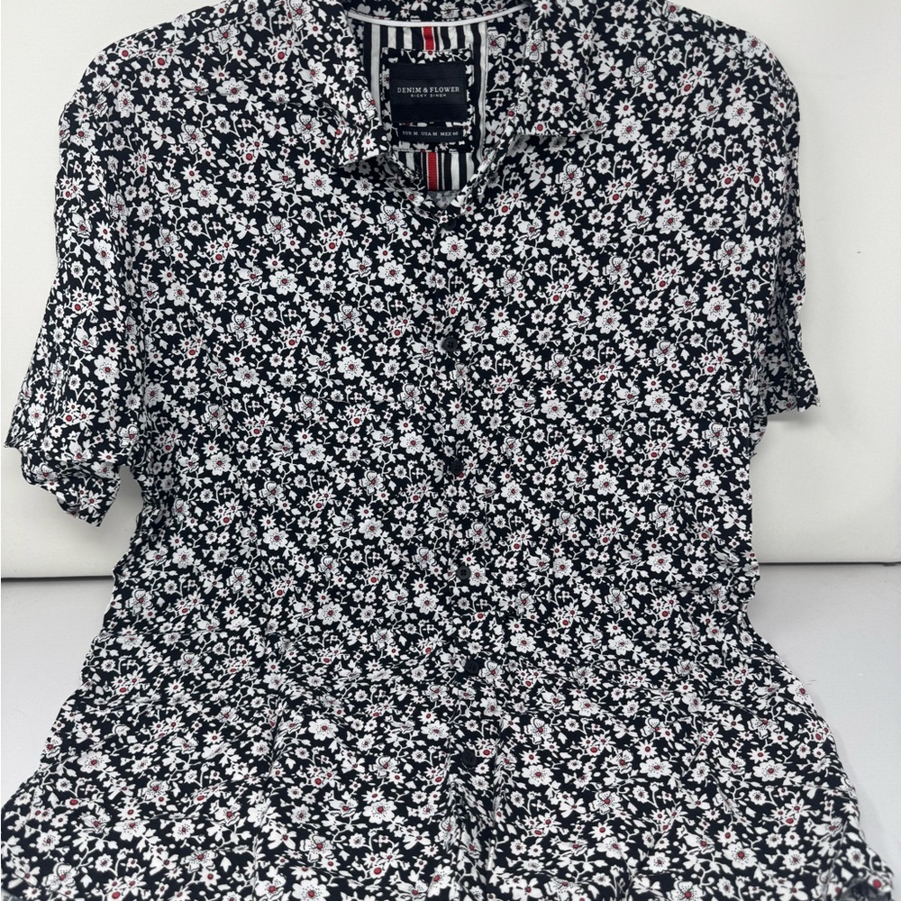 Denim & Flower Black and White Floral Button Down Shirt